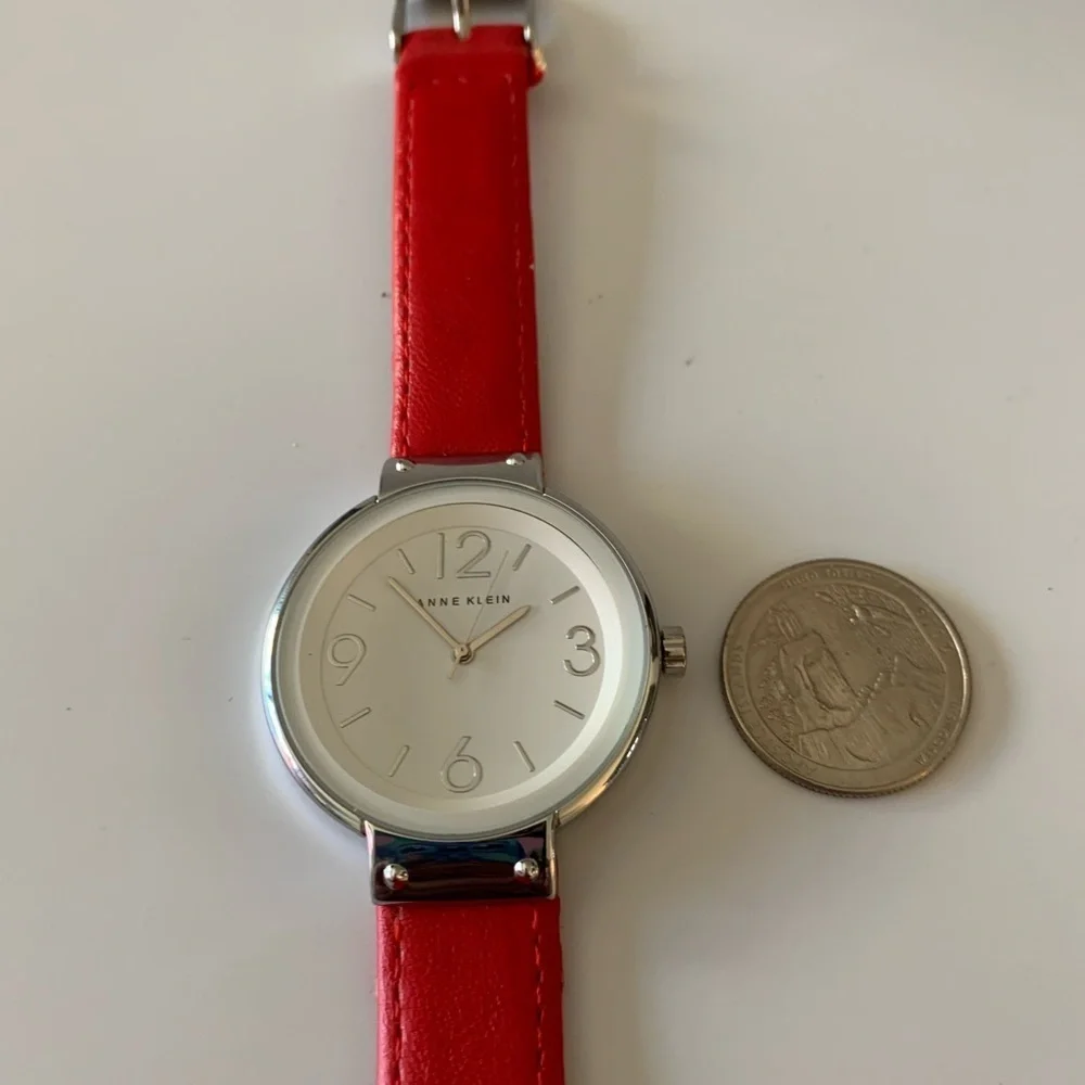 Anne Klein large face watch with red leather band